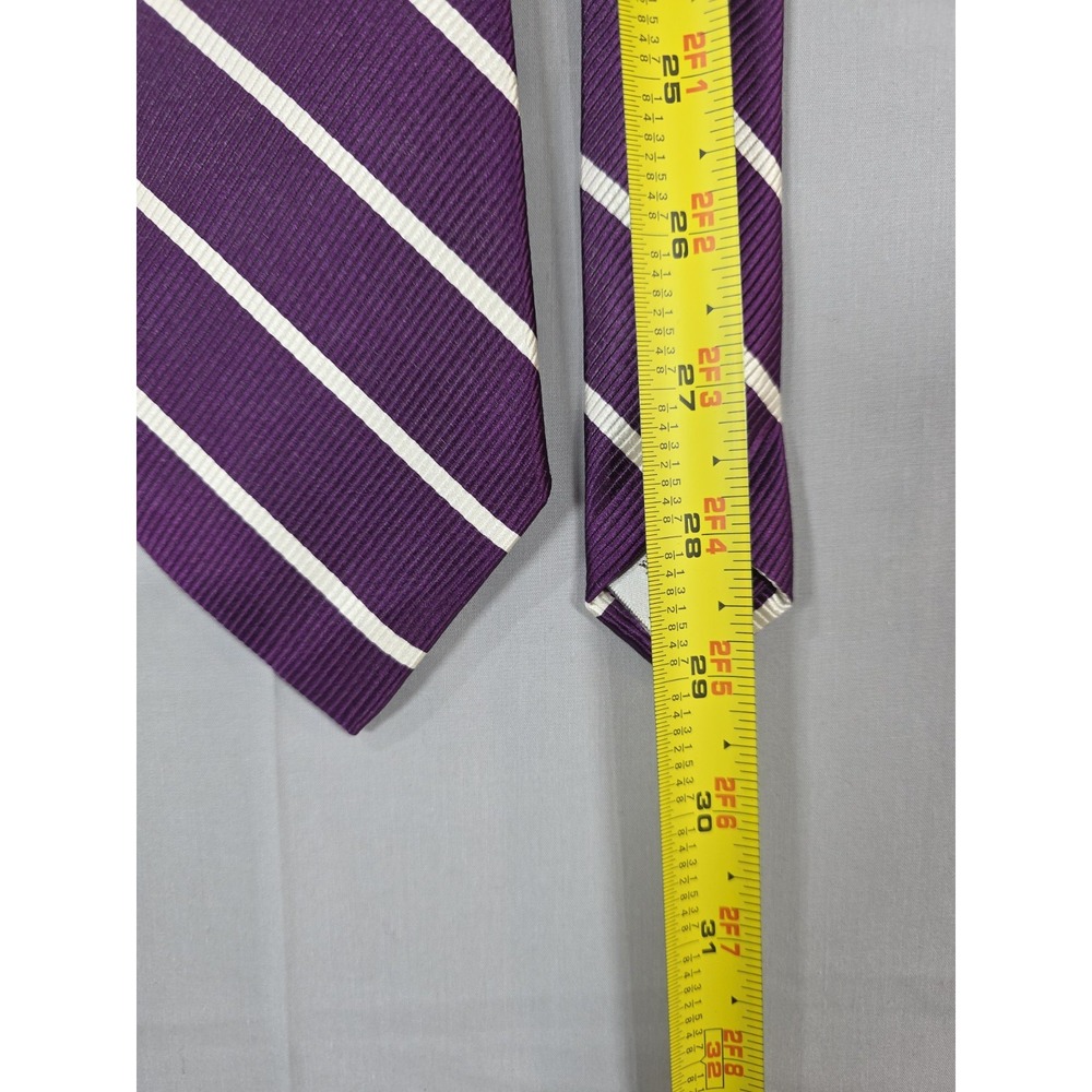 Peter Millar Purple White Diagonal Stripe Silk Tie Hand Folded Luxury Neck - Picture 5 of 7